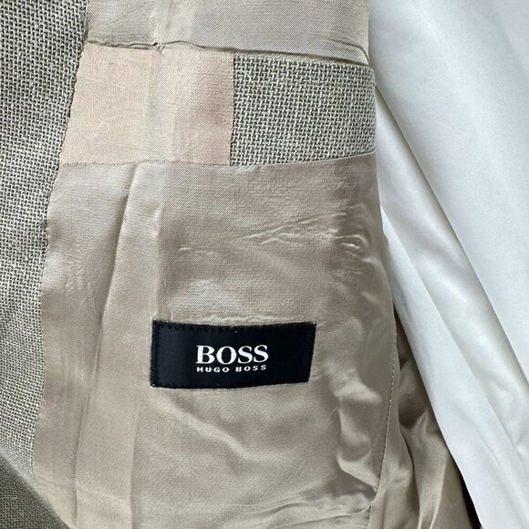 vintage 90s HUGO BOSS VINCENTE jacket blazer sport coat wool silk beige 42L - Picture 8 of 10